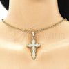 Oro Laminado Religious Pendant, Gold Filled Style Crucifix Design, Polished, Tricolor, 05.351.0161.1