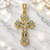 Oro Laminado Religious Pendant, Gold Filled Style Crucifix Design, with White Crystal, Polished, Tricolor, 05.351.0026.1