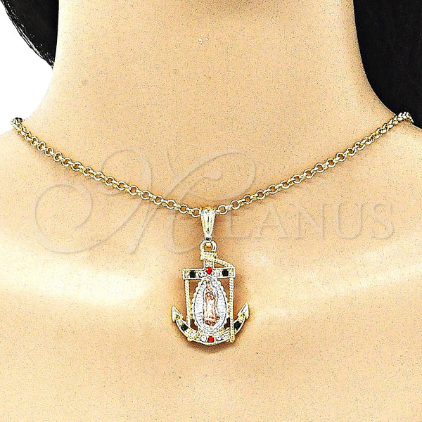 Gold Filled Pendant — Religious Pendant Guadalupe and Anchor Design with Multicolor — alternate product view — SKU 142734 | Oro Laminado dije — Religious Pendant Guadalupe and Anchor diseño with Multicolor — SKU 142734