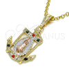 Oro Laminado Religious Pendant, Gold Filled Style Guadalupe and Anchor Design, with Multicolor Crystal, Polished, Tricolor, 05.351.0056.2