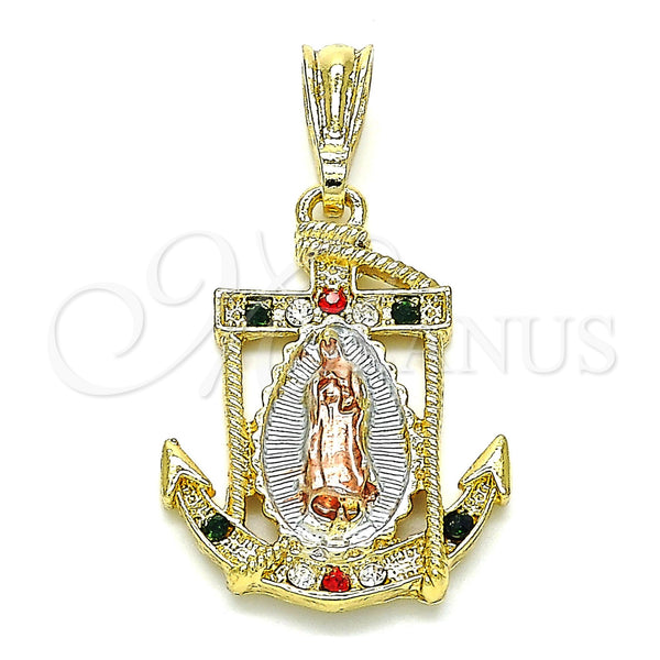 Gold Filled Pendant — Religious Pendant Guadalupe and Anchor Design with Multicolor — main product view — SKU 142734 | Oro Laminado dije — Religious Pendant Guadalupe and Anchor diseño with Multicolor — SKU 142734
