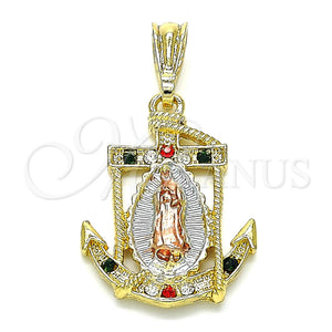 Gold Filled Pendant — Religious Pendant Guadalupe and Anchor Design with Multicolor — main product view — SKU 142734 | Oro Laminado dije — Religious Pendant Guadalupe and Anchor diseño with Multicolor — SKU 142734