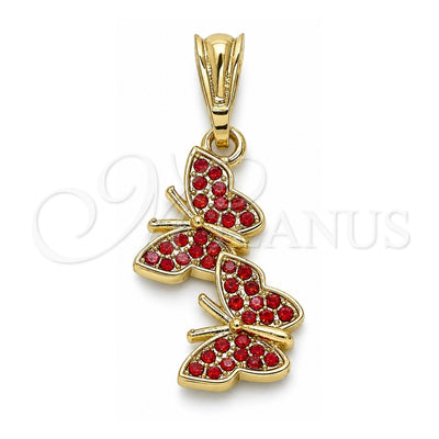 Oro Laminado Fancy Pendant, Gold Filled Style Butterfly Design, with Garnet Crystal, Polished, Golden Finish, 05.351.0187