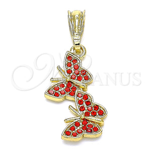 Gold Filled Pendant — Fancy Pendant Butterfly Design with Garnet Crystal Polished — main product view — SKU 142738 | Oro Laminado dije — elegante Pendant Butterfly diseño with Garnet cristal pulido — SKU 142738