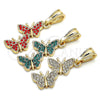 Oro Laminado Fancy Pendant, Gold Filled Style Butterfly Design, with Garnet Crystal, Polished, Golden Finish, 05.351.0187