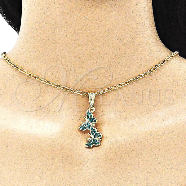 Gold Filled Pendant — Fancy Pendant Butterfly Design with Blue Zircon Crystal — alternate product view — SKU 142740 | Oro Laminado dije — elegante Pendant Butterfly diseño with Blue Zircon cristal — SKU 142740