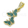 Oro Laminado Fancy Pendant, Gold Filled Style Butterfly Design, with Blue Zircon Crystal, Polished, Golden Finish, 05.351.0187.2