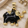 Oro Laminado Fancy Pendant, Gold Filled Style Elephant Design, Black Enamel Finish, Golden Finish, 05.253.0118