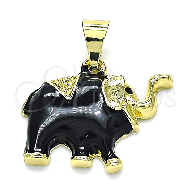 Gold Filled Pendant — Fancy Pendant Elephant Design Black Enamel 05. — main product view — SKU 142742 | Oro Laminado dije — elegante Pendant Elephant diseño negro Enamel 05. — SKU 142742