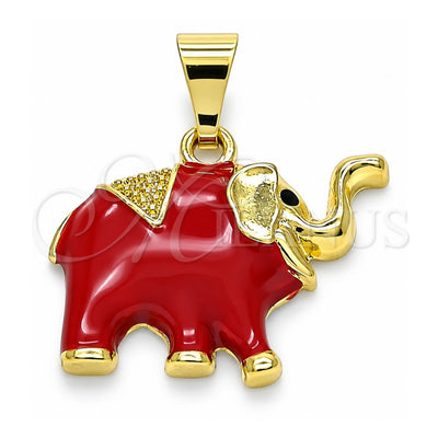 Oro Laminado Fancy Pendant, Gold Filled Style Elephant Design, Red Enamel Finish, Golden Finish, 05.253.0118.1
