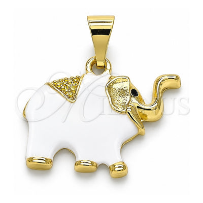 Oro Laminado Fancy Pendant, Gold Filled Style Elephant Design, White Enamel Finish, Golden Finish, 05.253.0118.2