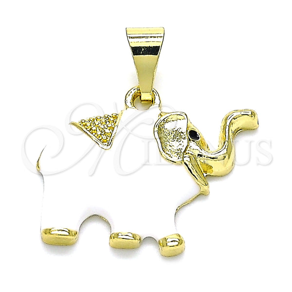 Gold Filled Pendant — Fancy Pendant Elephant Design White Enamel 05. — main product view — SKU 142744 | Oro Laminado dije — elegante Pendant Elephant diseño blanco Enamel 05. — SKU 142744