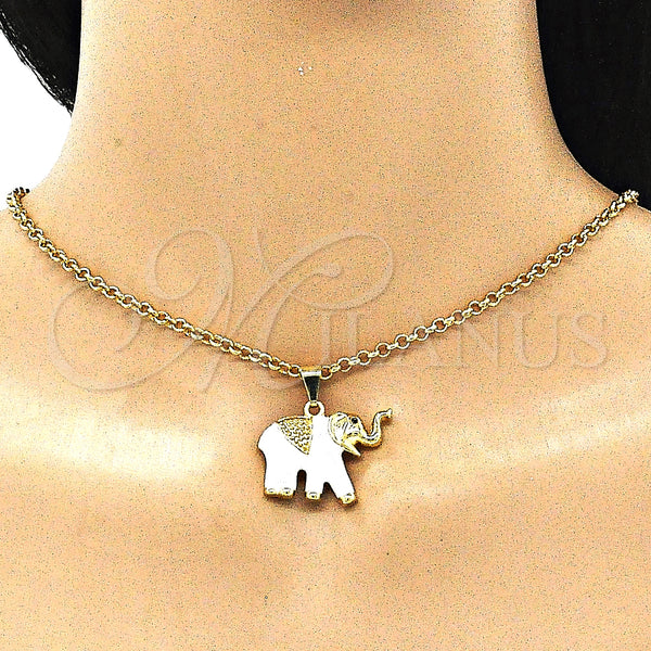 Gold Filled Pendant — Fancy Pendant Elephant Design White Enamel 05. — alternate product view — SKU 142745 | Oro Laminado dije — elegante Pendant Elephant diseño blanco Enamel 05. — SKU 142745