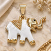 Oro Laminado Fancy Pendant, Gold Filled Style Elephant Design, White Enamel Finish, Golden Finish, 05.253.0119