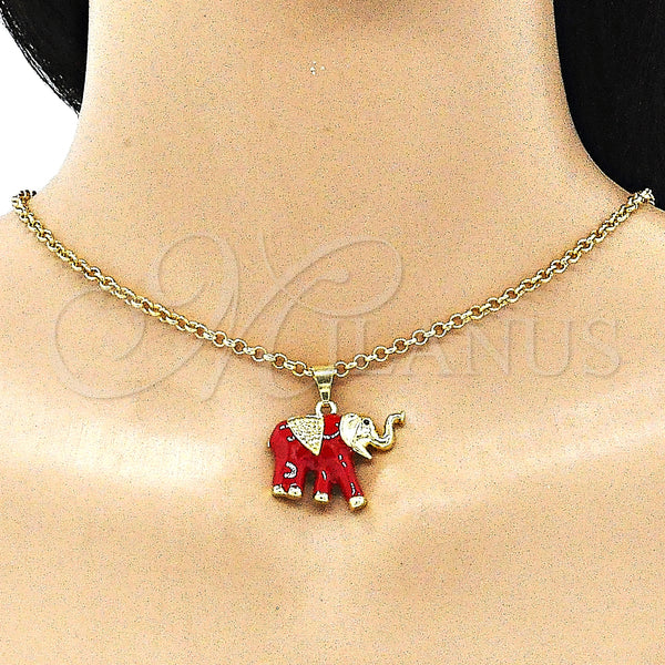 Gold Filled Pendant — Fancy Pendant Elephant Design Red Enamel 05. — alternate product view — SKU 142746 | Oro Laminado dije — elegante Pendant Elephant diseño Red Enamel 05. — SKU 142746