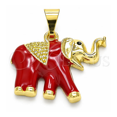 Oro Laminado Fancy Pendant, Gold Filled Style Elephant Design, Red Enamel Finish, Golden Finish, 05.253.0119.1