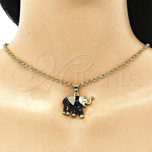 Gold Filled Pendant — Fancy Pendant Elephant Design Black Enamel 05. — alternate product view — SKU 142747 | Oro Laminado dije — elegante Pendant Elephant diseño negro Enamel 05. — SKU 142747