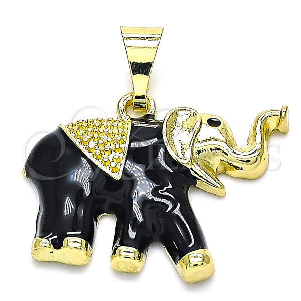 Gold Filled Pendant — Fancy Pendant Elephant Design Black Enamel 05. — main product view — SKU 142747 | Oro Laminado dije — elegante Pendant Elephant diseño negro Enamel 05. — SKU 142747