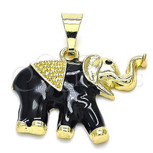 Gold Filled Pendant — Fancy Pendant Elephant Design Black Enamel 05. — main product view — SKU 142747 | Oro Laminado dije — elegante Pendant Elephant diseño negro Enamel 05. — SKU 142747