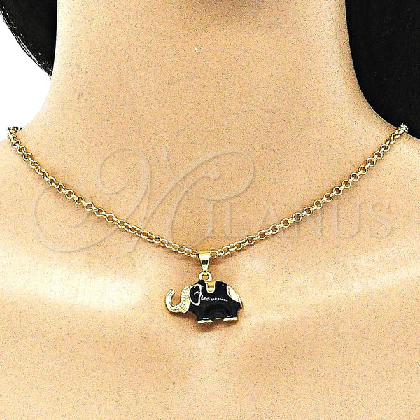 Gold Filled Pendant — Fancy Pendant Elephant Design Black Enamel 05. — alternate product view — SKU 142748 | Oro Laminado dije — elegante Pendant Elephant diseño negro Enamel 05. — SKU 142748