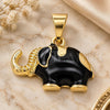 Oro Laminado Fancy Pendant, Gold Filled Style Elephant Design, Black Enamel Finish, Golden Finish, 05.253.0120