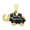 Oro Laminado Fancy Pendant, Gold Filled Style Elephant Design, Black Enamel Finish, Golden Finish, 05.253.0120
