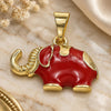 Oro Laminado Fancy Pendant, Gold Filled Style Elephant Design, Red Enamel Finish, Golden Finish, 05.253.0120.1