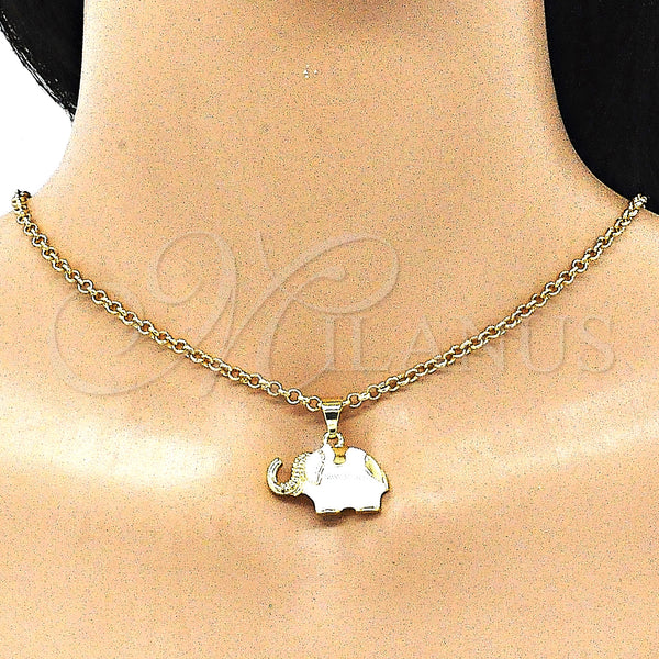 Gold Filled Pendant — Fancy Pendant Elephant Design White Enamel 05. — alternate product view — SKU 142750 | Oro Laminado dije — elegante Pendant Elephant diseño blanco Enamel 05. — SKU 142750