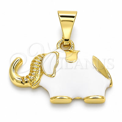Oro Laminado Fancy Pendant, Gold Filled Style Elephant Design, White Enamel Finish, Golden Finish, 05.253.0120.2