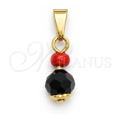Oro Laminado Religious Pendant, Gold Filled Style with Black and Garnet Azavache, Polished, Golden Finish, 05.32.0080