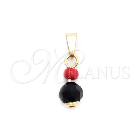 Oro Laminado Religious Pendant, Gold Filled Style with Black and Garnet Azavache, Polished, Golden Finish, 05.32.0080