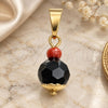 Oro Laminado Religious Pendant, Gold Filled Style with Black and Garnet Azavache, Polished, Golden Finish, 05.32.0080.1