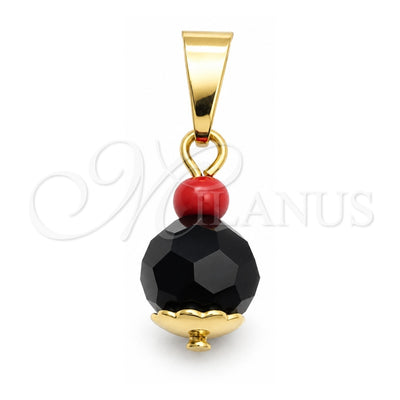 Oro Laminado Religious Pendant, Gold Filled Style with Black and Garnet Azavache, Polished, Golden Finish, 05.32.0080.1