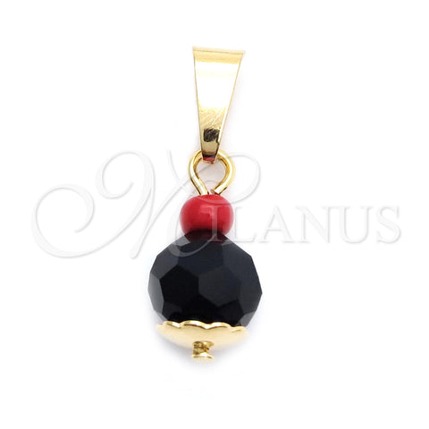 Oro Laminado Religious Pendant, Gold Filled Style with Black and Garnet Azavache, Polished, Golden Finish, 05.32.0080.1