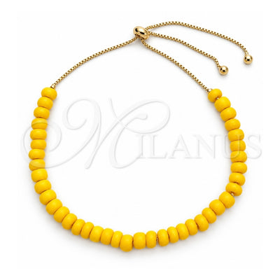 Oro Laminado Adjustable Bolo Bracelet, Gold Filled Style Ball and Box Design, with Yellow Pearl, Polished, Golden Finish, 03.32.0558 (06 MM Thickness, 10 Inches Length)