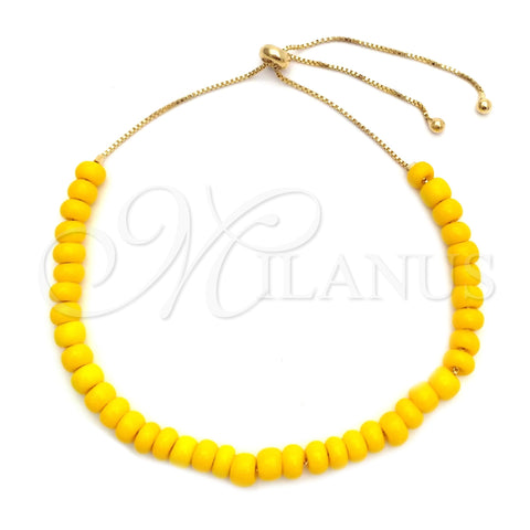 Oro Laminado Adjustable Bolo Bracelet, Gold Filled Style Ball and Box Design, with Yellow Pearl, Polished, Golden Finish, 03.32.0558 (06 MM Thickness, 10 Inches Length)