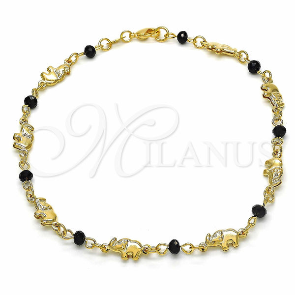 Gold Filled Bracelet — Fancy Bracelet Elephant and Ball Design with Black — main product view — SKU 142766 | Oro Laminado brazalete — elegante Bracelet Elephant and Ball diseño with negro — SKU 142766