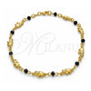 Oro Laminado Fancy Bracelet, Gold Filled Style Elephant and Ball Design, with Black Azavache, Polished, Golden Finish, 03.32.0563.07 (04 MM Thickness, 7 Inches Length)