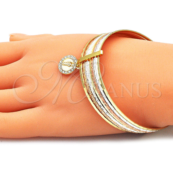 Gold Filled Jewelry — Semanario Bangle San Judas Design with White Crystal — alternate product view — SKU 142767 | Oro Laminado joyería — Semanario Bangle San Judas diseño with cristal blanco — SKU 142767