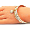 Oro Laminado Semanario Bangle, Gold Filled Style San Judas Design, with White Crystal, Diamond Cutting Finish, Tricolor, 07.253.0006.05 (02 MM Thickness, Size 5 (2.50 Diameter))