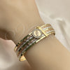 Oro Laminado Semanario Bangle, Gold Filled Style San Judas Design, with White Crystal, Diamond Cutting Finish, Tricolor, 07.253.0006.05 (02 MM Thickness, Size 5 (2.50 Diameter))