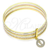 Oro Laminado Semanario Bangle, Gold Filled Style San Judas Design, with White Crystal, Diamond Cutting Finish, Tricolor, 07.253.0006.05 (02 MM Thickness, Size 5 (2.50 Diameter))