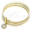 Oro Laminado Semanario Bangle, Gold Filled Style San Judas Design, with White Crystal, Diamond Cutting Finish, Tricolor, 07.253.0006.05 (02 MM Thickness, Size 5 (2.50 Diameter))