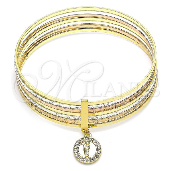 Gold Filled Jewelry — Semanario Bangle San Judas Design with White Crystal — main product view — SKU 142767 | Oro Laminado joyería — Semanario Bangle San Judas diseño with cristal blanco — SKU 142767