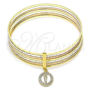 Gold Filled Jewelry — Semanario Bangle San Judas Design with White Crystal — main product view — SKU 142767 | Oro Laminado joyería — Semanario Bangle San Judas diseño with cristal blanco — SKU 142767