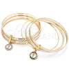 Oro Laminado Semanario Bangle, Gold Filled Style San Judas Design, with White Crystal, Diamond Cutting Finish, Tricolor, 07.253.0006.05 (02 MM Thickness, Size 5 (2.50 Diameter))