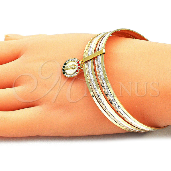 Gold Filled Jewelry — Semanario Bangle San Judas Design with Multicolor Crystal — alternate product view — SKU 142768 | Oro Laminado joyería — Semanario Bangle San Judas diseño with Multicolor cristal — SKU 142768