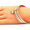 Oro Laminado Semanario Bangle, Gold Filled Style San Judas Design, with Multicolor Crystal, Diamond Cutting Finish, Tricolor, 07.253.0006.1.05 (02 MM Thickness, Size 5 (2.50 Diameter))