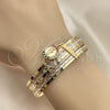 Oro Laminado Semanario Bangle, Gold Filled Style San Judas Design, with Multicolor Crystal, Diamond Cutting Finish, Tricolor, 07.253.0006.1.05 (02 MM Thickness, Size 5 (2.50 Diameter))