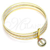 Oro Laminado Semanario Bangle, Gold Filled Style San Judas Design, with Multicolor Crystal, Diamond Cutting Finish, Tricolor, 07.253.0006.1.05 (02 MM Thickness, Size 5 (2.50 Diameter))
